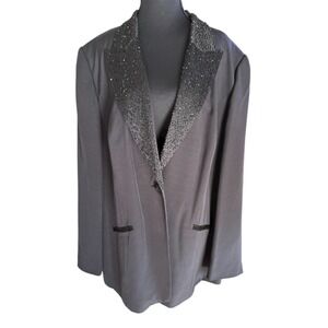 VTG Bloomingdale's Womans Black Silk Beaded Lapel Jacket Sz 20 Formal Evening